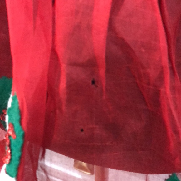 Vintage Christmas Felt Sequin Apron Handmade Santa Stocking Red Sheer Velvet - Picture 11 of 11